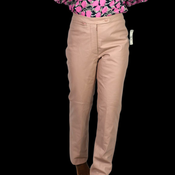 Vintage Wilsons Maxima Leather Pants Pink Blush Straight High Waist Deadstock 6 - Picture 1 of 16